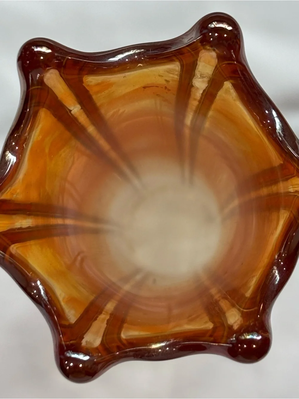 Amber Iridescent Glass Trumpet Vase - Home Accents 9” tall